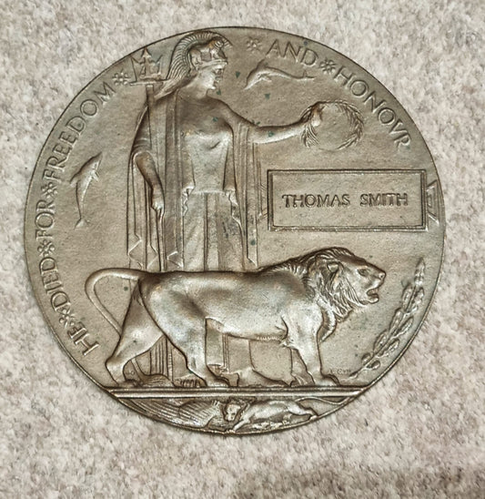 SOLD! WW1 British Death Plaque to Thomas Smith