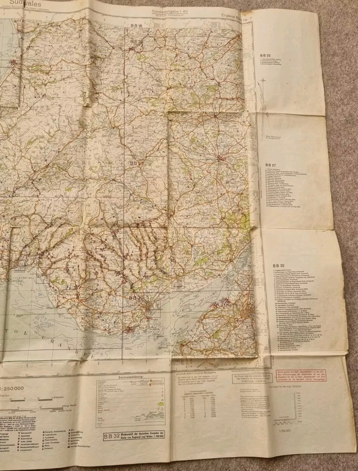 SOLD! WW2 German Operation Sealion Map of South Wales (Folder 7)
