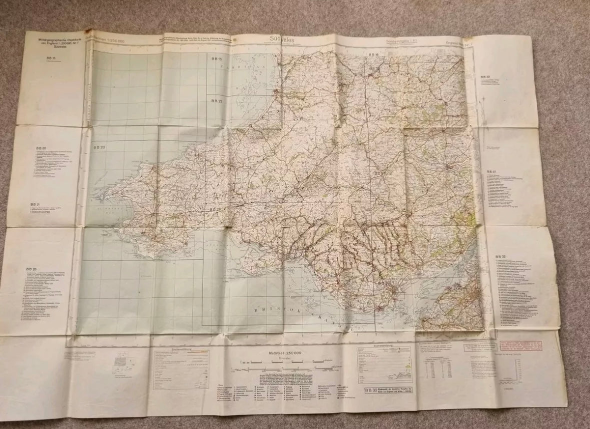 SOLD! WW2 German Operation Sealion Map of South Wales (Folder 7)
