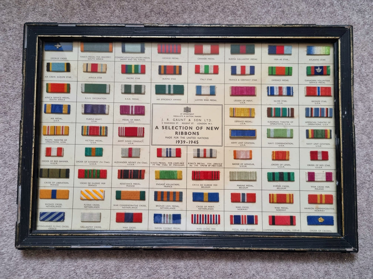 SOLD! WW2 Allied Forces Ribbon Chart with 68 Real Ribbons