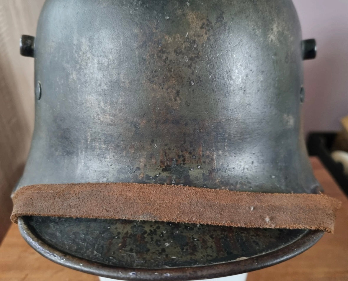 SOLD! WW1 German M16 Transitional Helmet, with 1930s Remnant Decals and Camo Paint (Repro Liner & chinstrap)