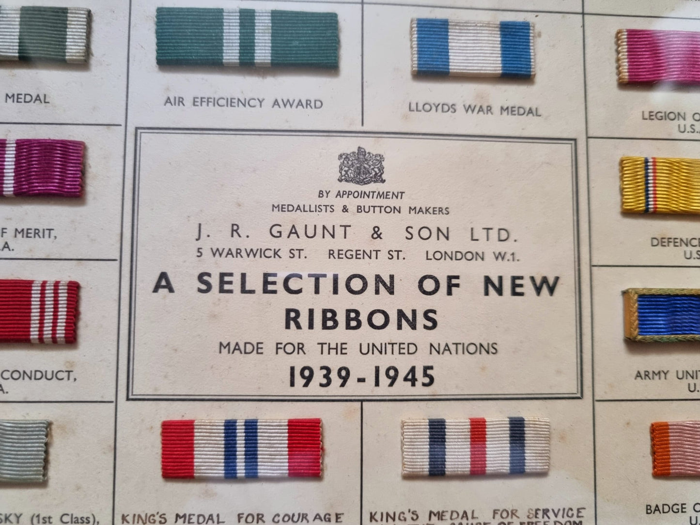 SOLD! WW2 Allied Forces Ribbon Chart with 68 Real Ribbons