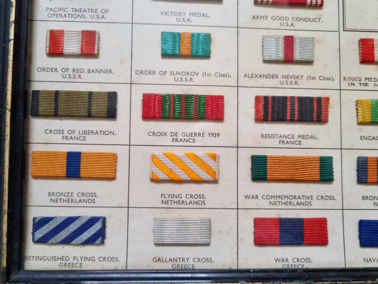 SOLD! WW2 Allied Forces Ribbon Chart with 68 Real Ribbons