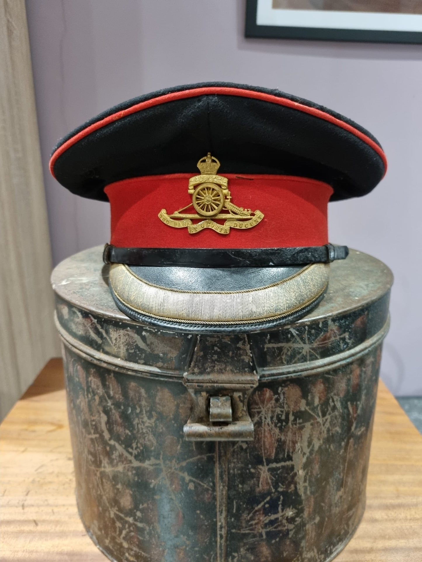 SOLD! Pre WW1 (Edwardian/Victorian) Royal Artillery Major’s Visor Cap and Tin