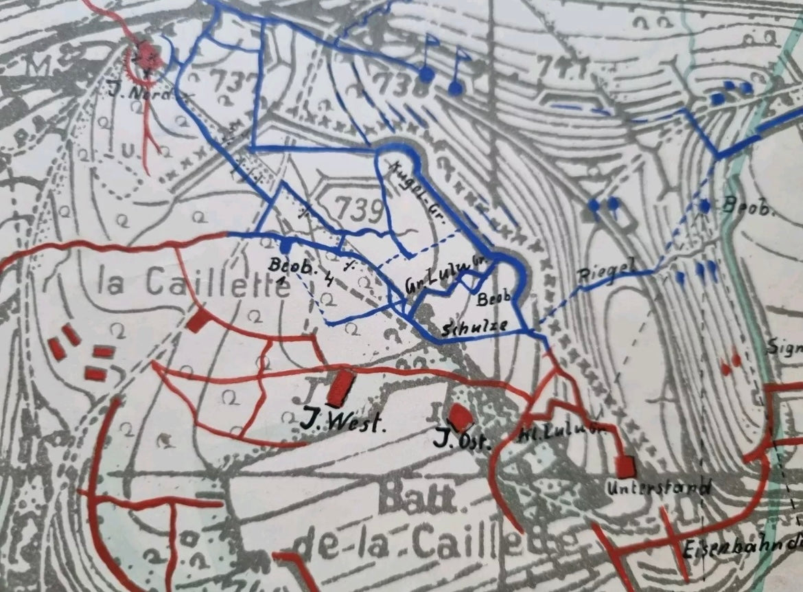 SOLD! Unique WW1 German Trench Map with Hand Drawn Detail Surrounding Verdun, 5 Mar 1916