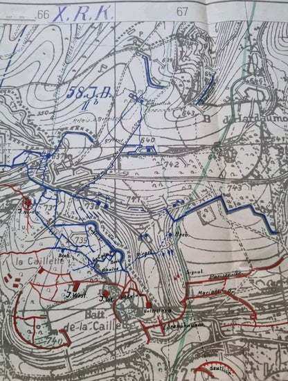 SOLD! Unique WW1 German Trench Map with Hand Drawn Detail Surrounding Verdun, 5 Mar 1916