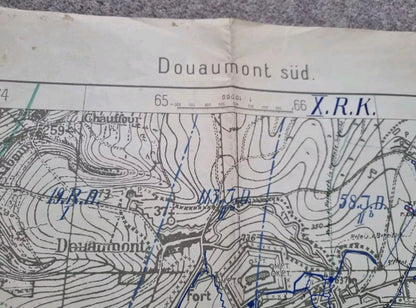 SOLD! Unique WW1 German Trench Map with Hand Drawn Detail Surrounding Verdun, 5 Mar 1916