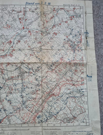 SOLD! WW1 German 6th Army Trench Map - Merville Area 3rd March 1918