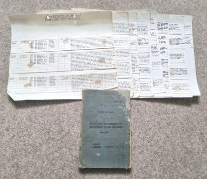 WW2 RAF Flying Log Book to Air Gunner I. E. Parsons with 37 Bombing Operations including DDAY with Combat Reports