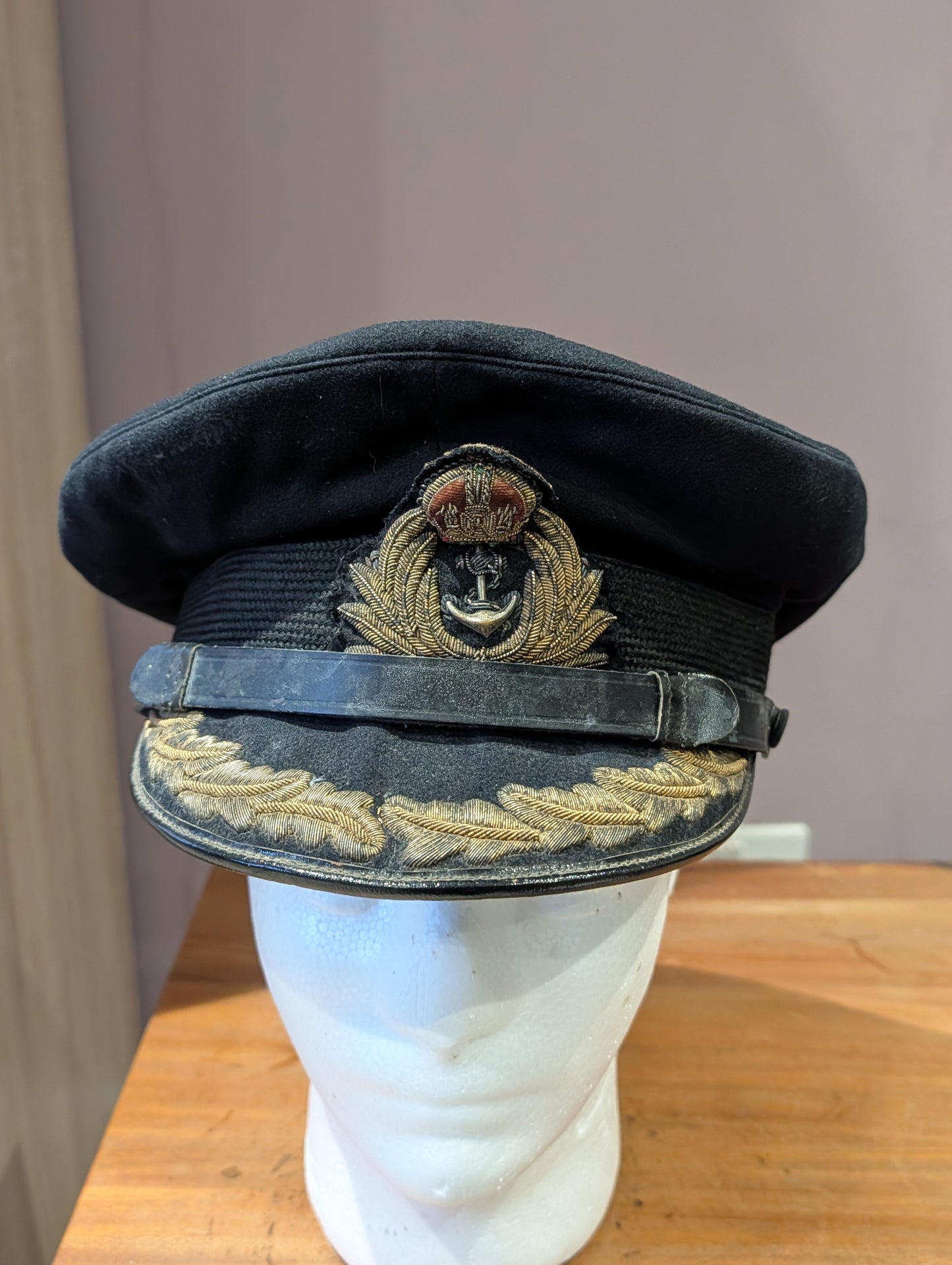 SOLD! WW2 Era Royal Navy Captain's Officer's Black Woollen Visor Cap Gieves