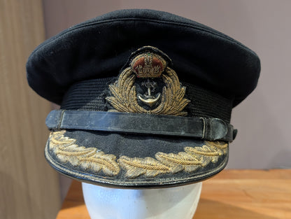 SOLD! WW2 Era Royal Navy Captain's Officer's Black Woollen Visor Cap Gieves