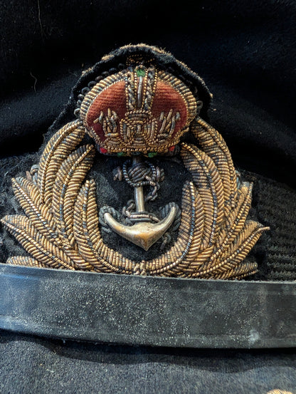 SOLD! WW2 Era Royal Navy Captain's Officer's Black Woollen Visor Cap Gieves