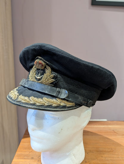 SOLD! WW2 Era Royal Navy Captain's Officer's Black Woollen Visor Cap Gieves