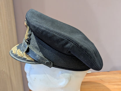 SOLD! WW2 Era Royal Navy Captain's Officer's Black Woollen Visor Cap Gieves