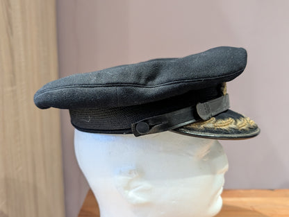 SOLD! WW2 Era Royal Navy Captain's Officer's Black Woollen Visor Cap Gieves