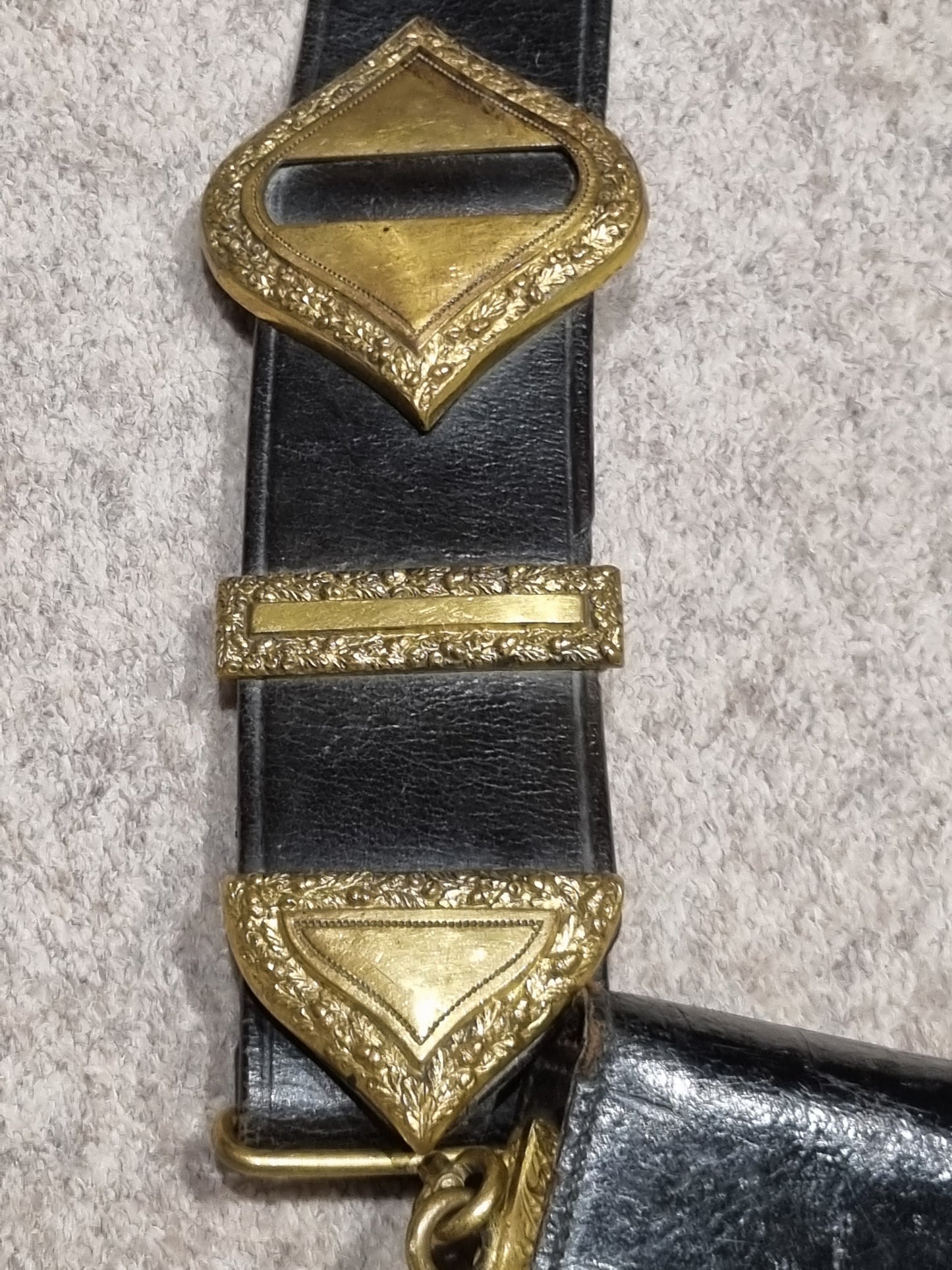 Victorian British Indian Army Patent Black Leather Gilt VRI CrossBelt