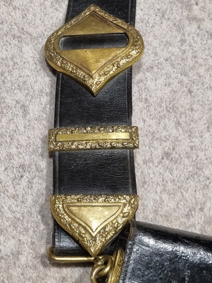 Victorian British Indian Army Patent Black Leather Gilt VRI CrossBelt