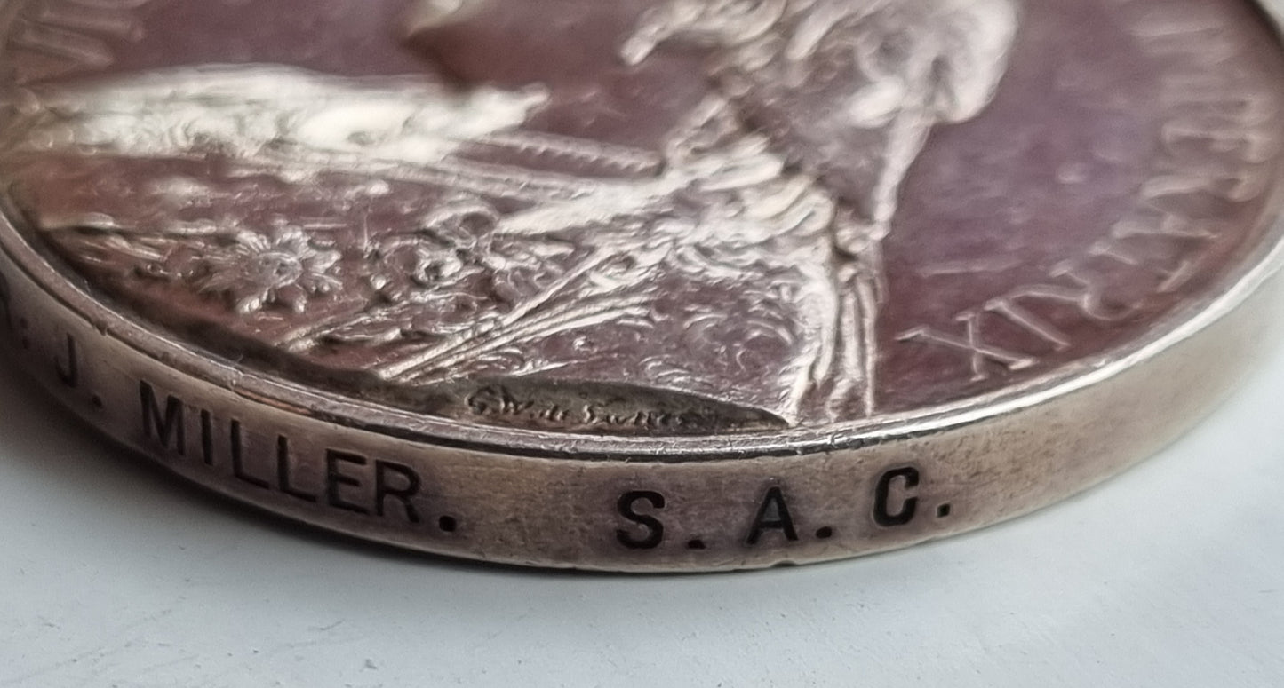 Boer War & WW1 British Medal Trio With 5 Bar Queens South Africa Medal to James Miller - South African Constabulary & Army Service Corps