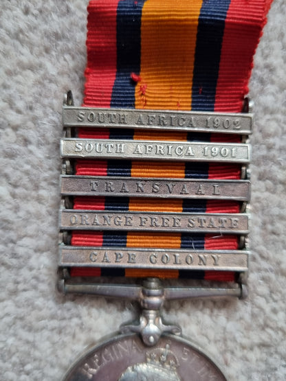Boer War & WW1 British Medal Trio With 5 Bar Queens South Africa Medal to James Miller - South African Constabulary & Army Service Corps