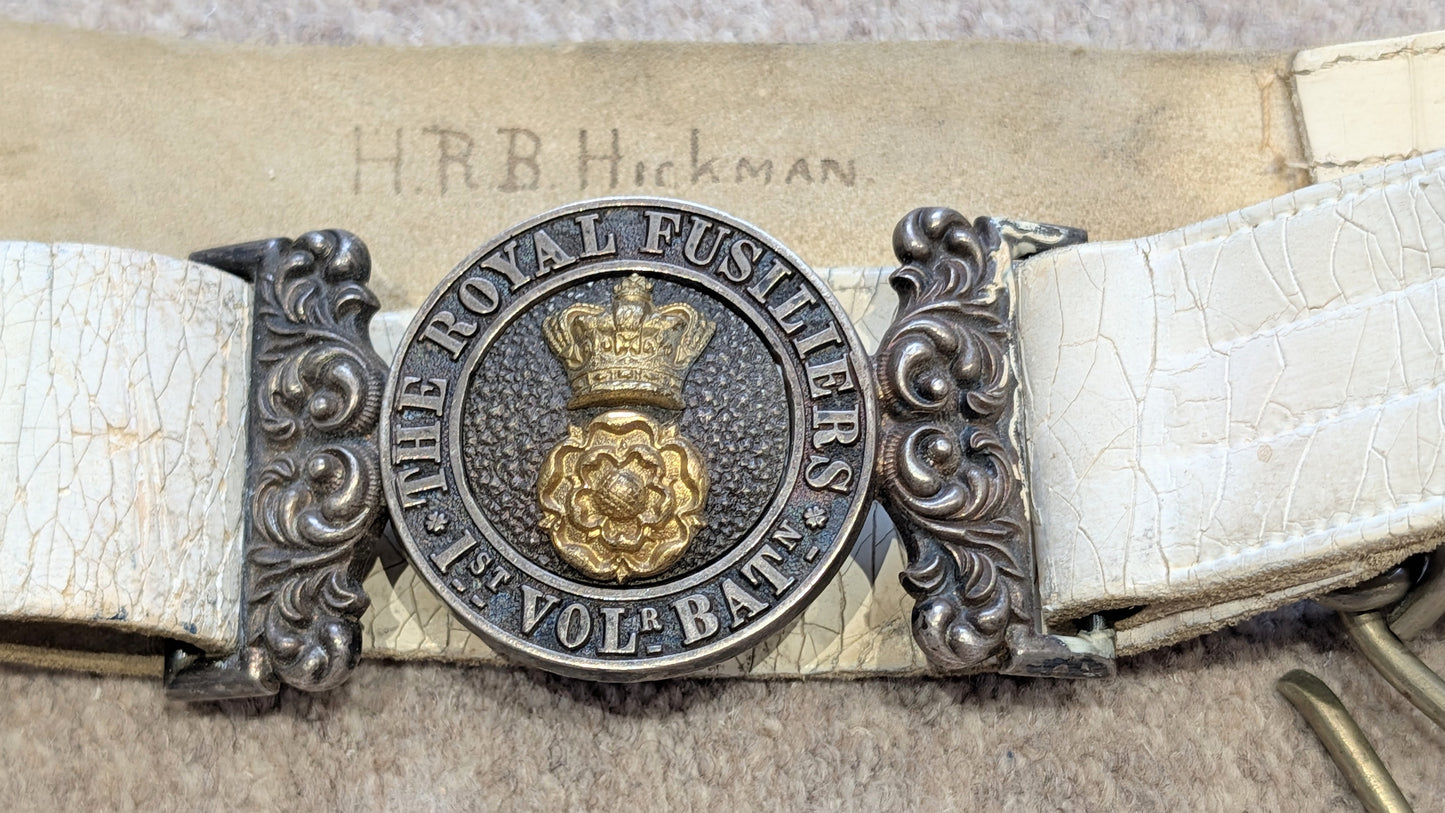 Victorian 1st Volunteer Battalion Royal Fusiliers Scarlet Jacket, Belt & Crossbelt Named to H R B Hickman