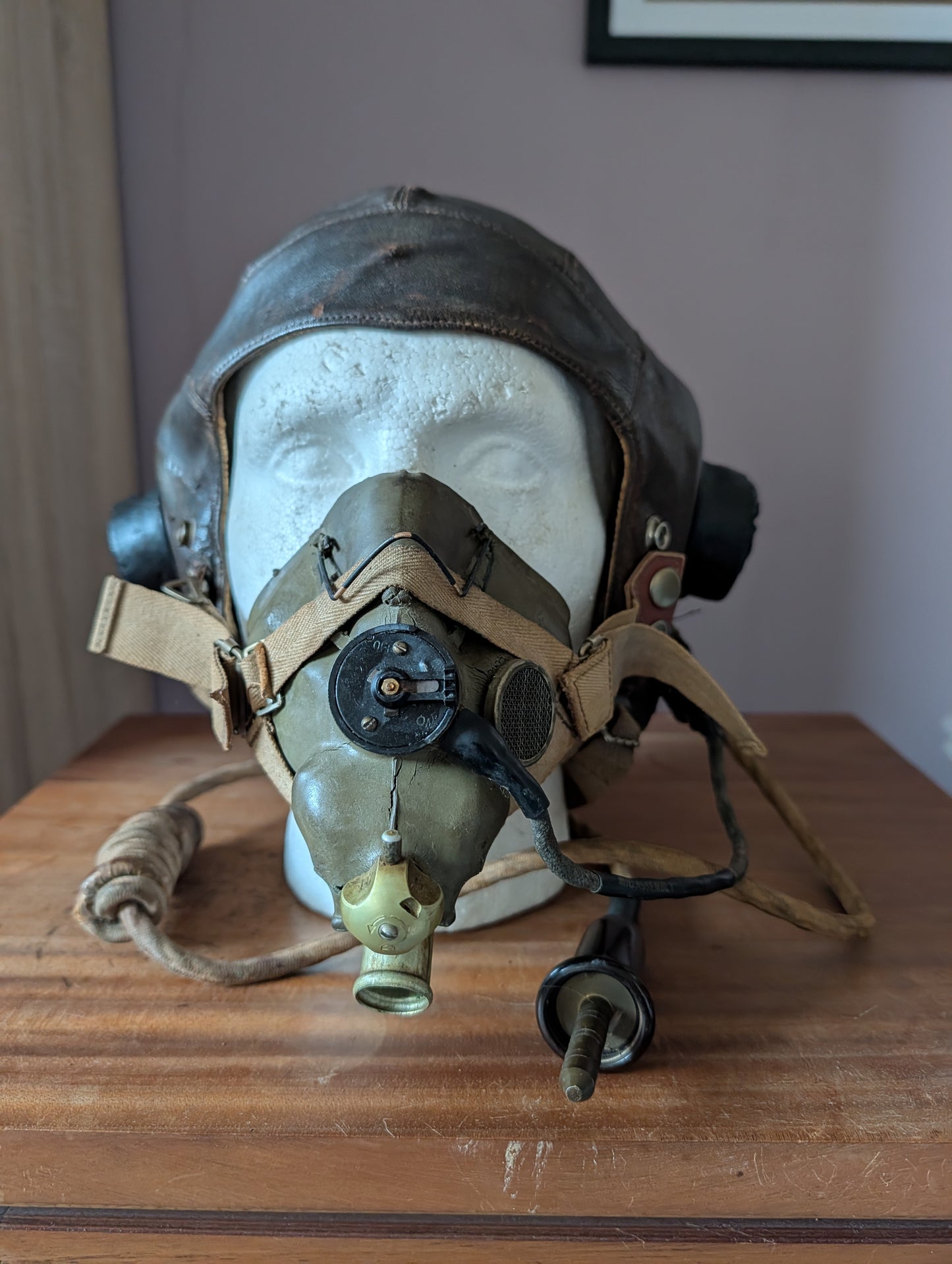 WW2 RAF TYPE C FLYING HELMET, RECEIVERS & WIRING LOOM + TYPE H MASK