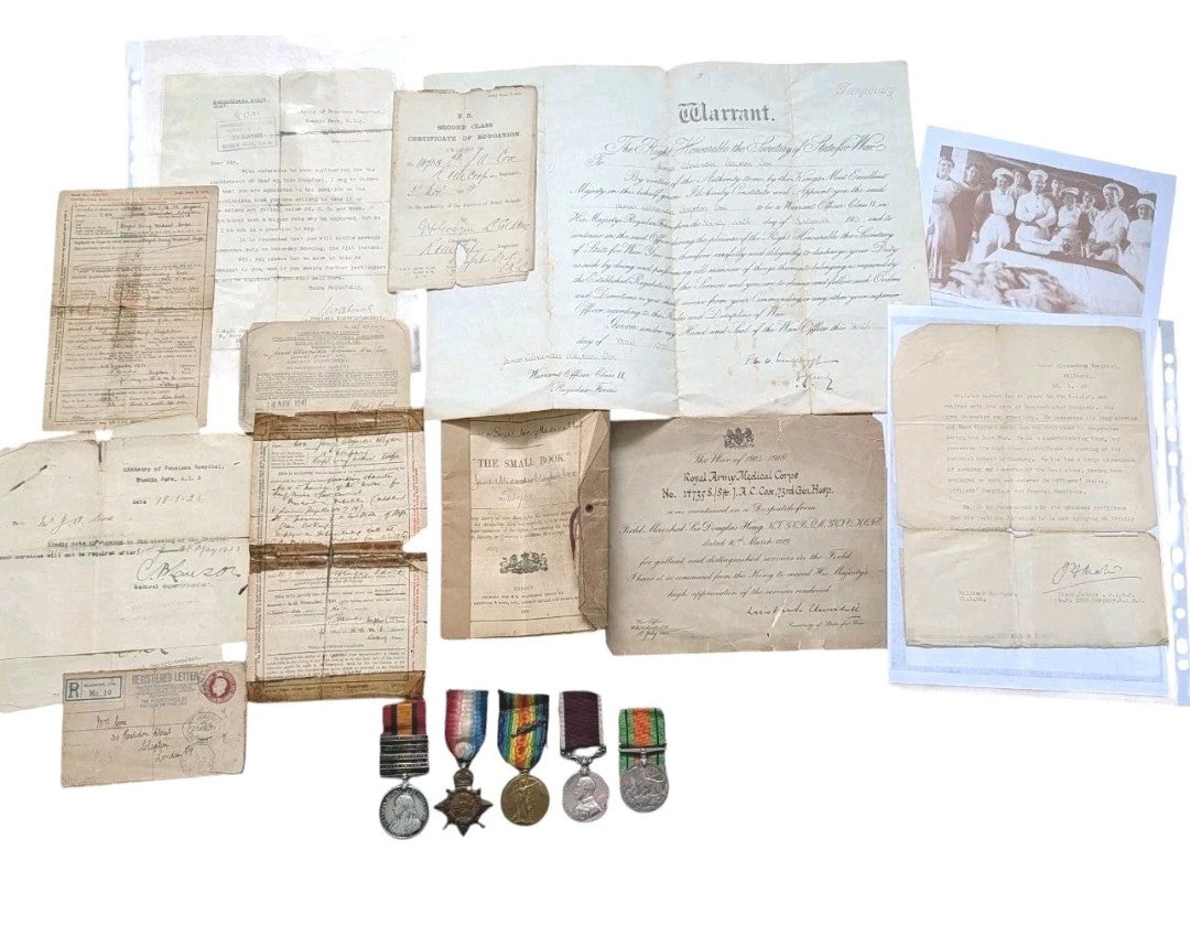 Boer War, WW1 & WW2 Medal Quintet & Service Papers QMS JAMES ALEXANDER COX RAMC Cook MID