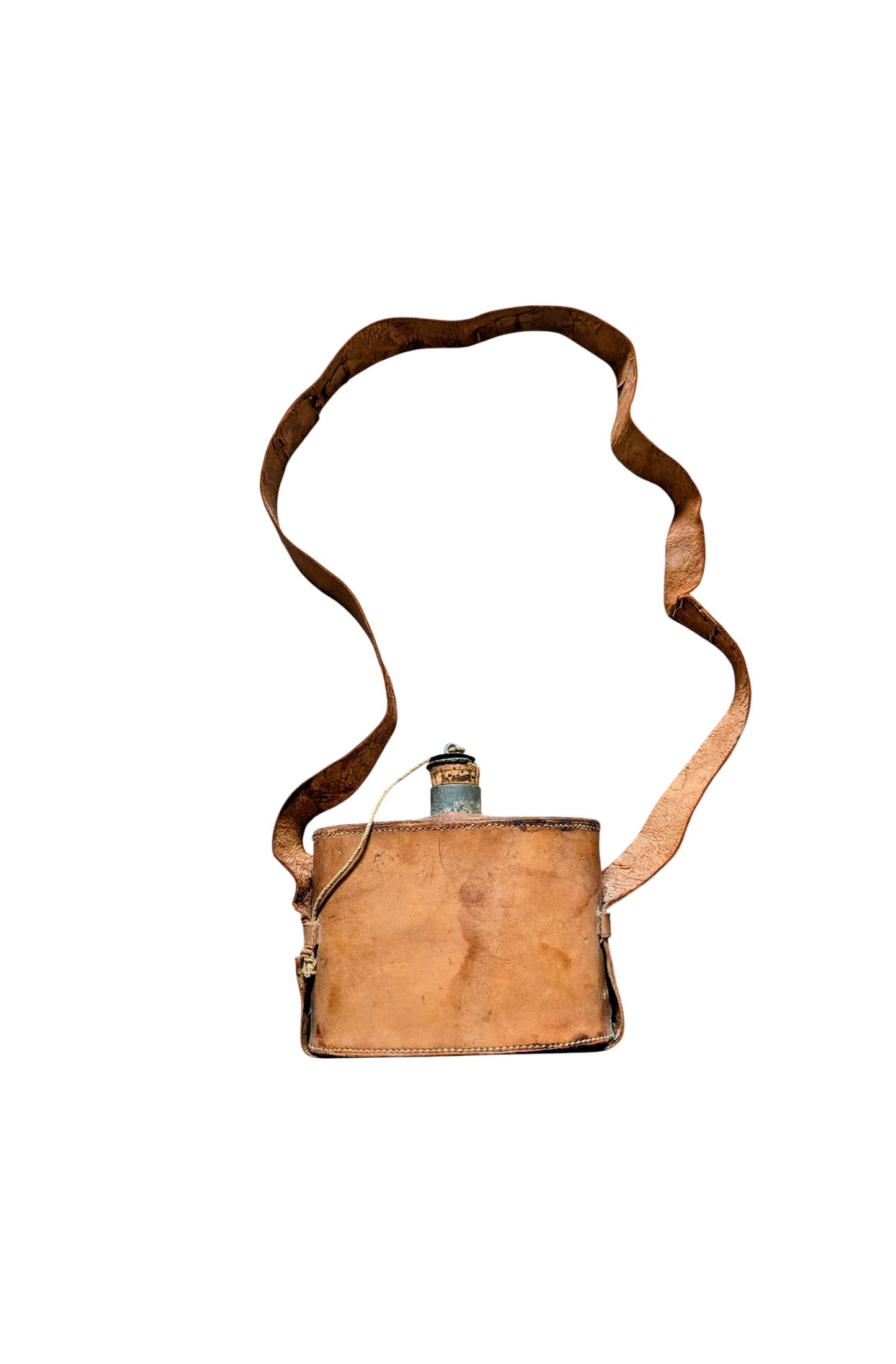UNUSUAL & RARE WW1 BRITISH ARMY OFFICERS PRIVATE PURCHASE WATER BOTTLE LEATHER COVERED