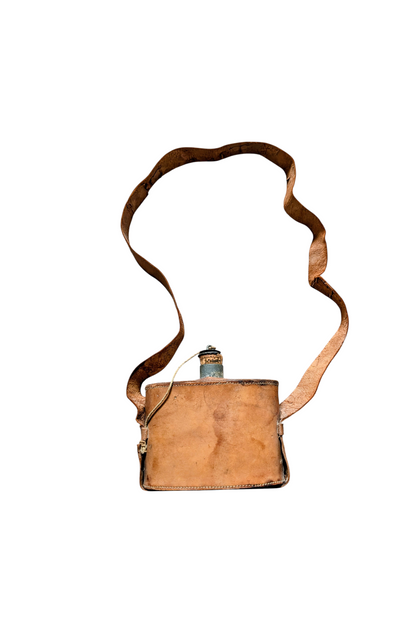 UNUSUAL & RARE WW1 BRITISH ARMY OFFICERS PRIVATE PURCHASE WATER BOTTLE LEATHER COVERED