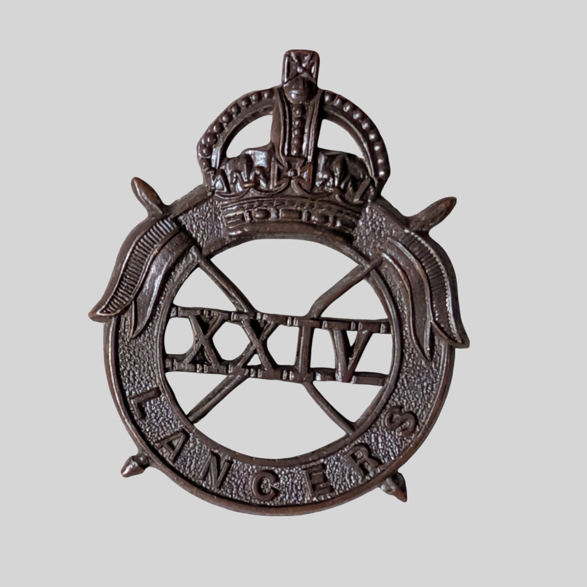 Rare 24th Lancers Officer's Bronze Collar Badge