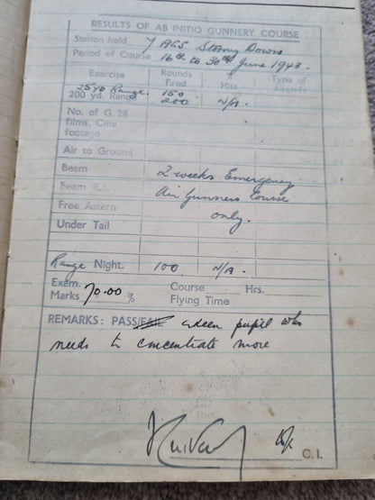 WW2 RAF Flying Log Book to Air Gunner I. E. Parsons with 37 Bombing Operations including DDAY with Combat Reports