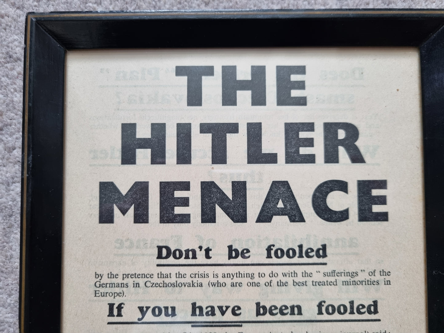 SOLD! WW2 British Two Sided Propaganda Leaflet "THE HITLER MENACE" 1938