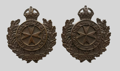 Rare WW2 Kings Own Malta Regiment Officer's Bronze Collar Badge Pair