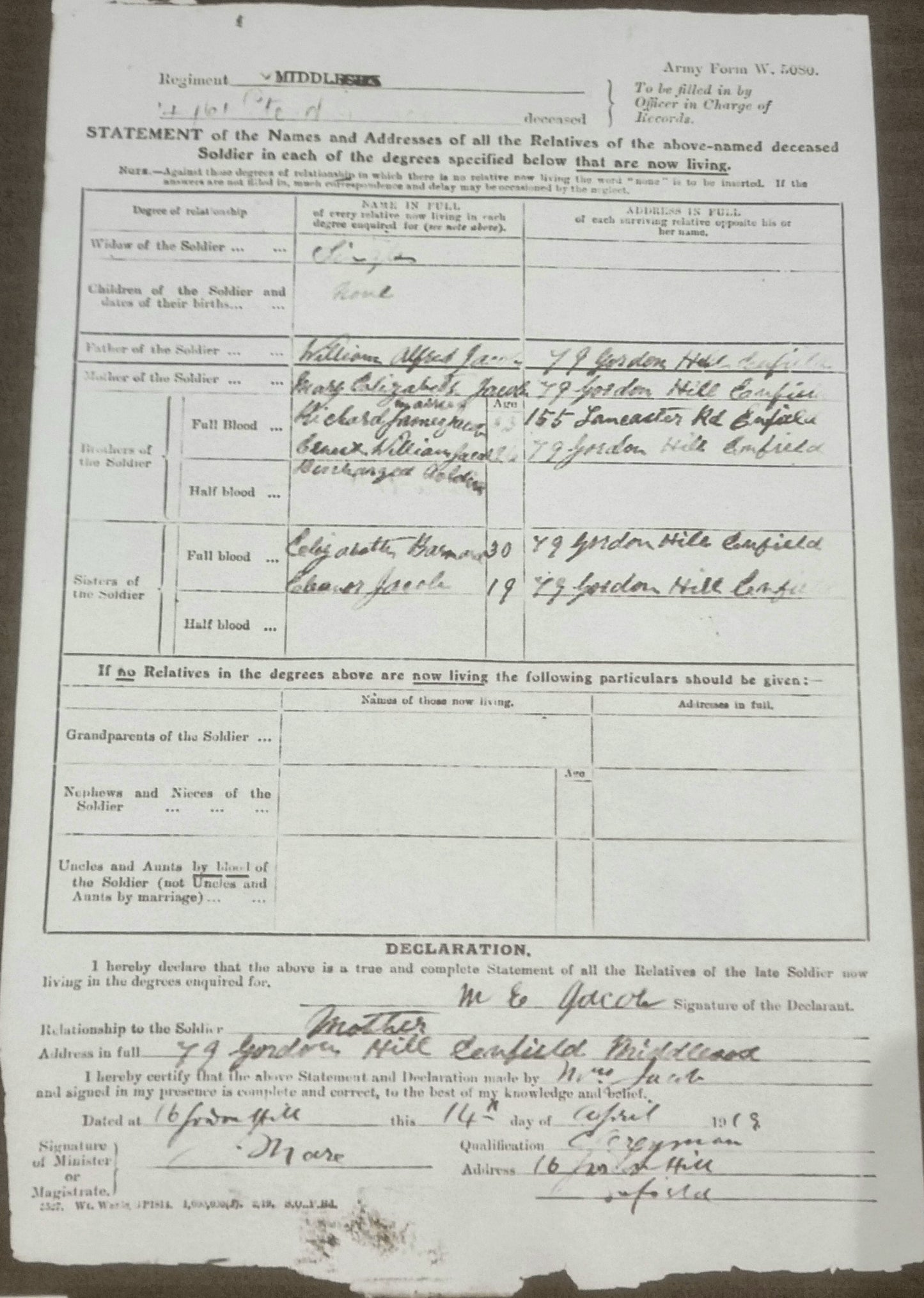 WW1 British Army Death Plaque WALTER HERBERT JACOB - the 2nd Casualty of the entire Middlesex Regt 1914