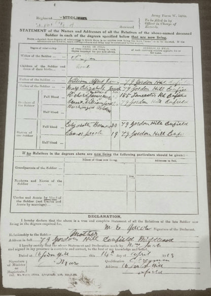 WW1 British Army Death Plaque WALTER HERBERT JACOB - the 2nd Casualty of the entire Middlesex Regt 1914