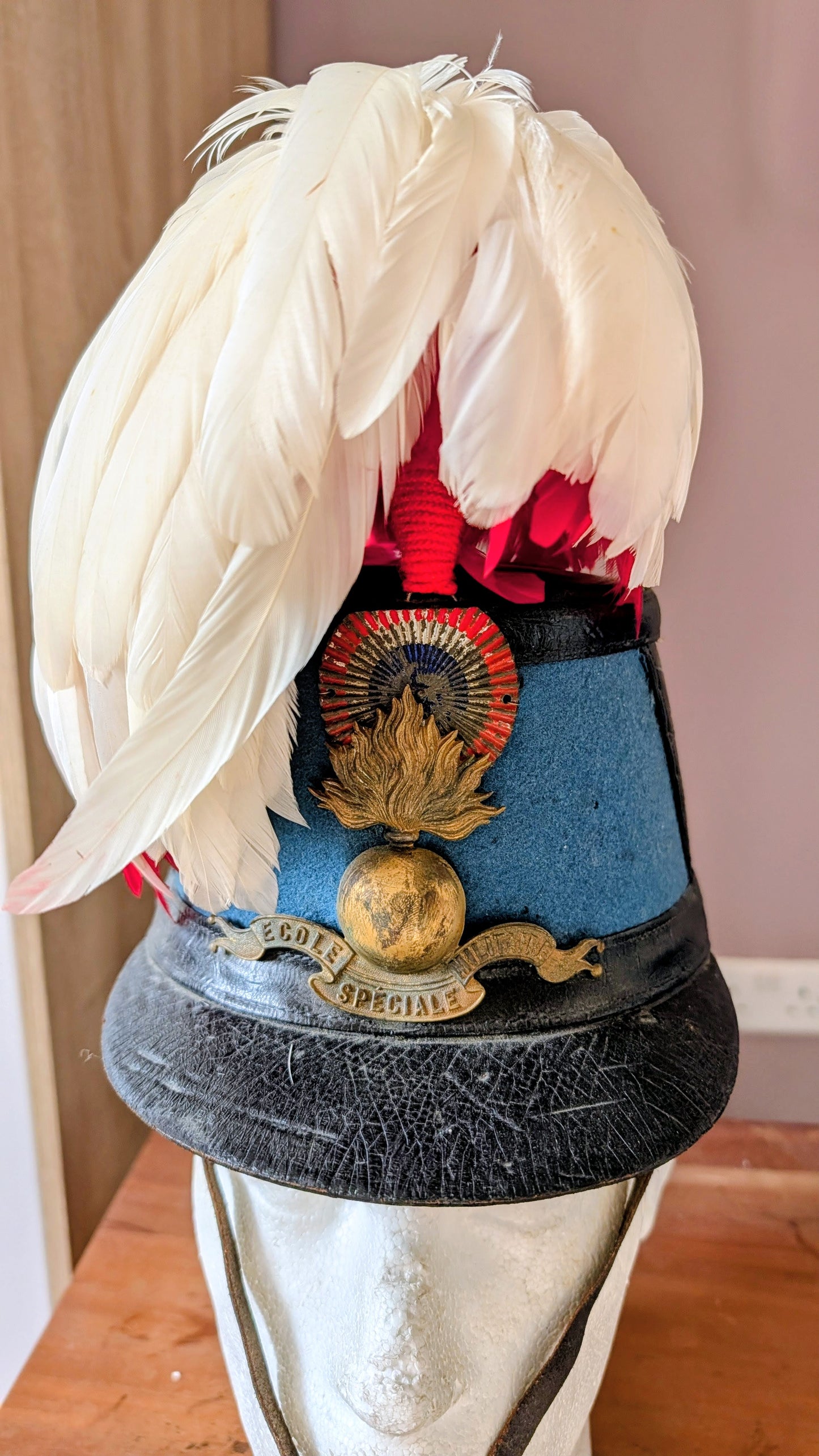 SOLD! Lovely Early 20th Century French Military Academy St Cyr Shako With Feather Plume