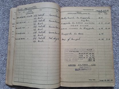 SOLD! WW2 Indian Airforce Flying Log Book to Gerald Jarman, Air Gunner/Observer, Anti Submarine Warfare