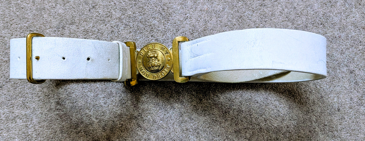 British Army BUFF LEATHER BELT - Brass Kings Crown "Dieu Et Mon Droit" Buckle