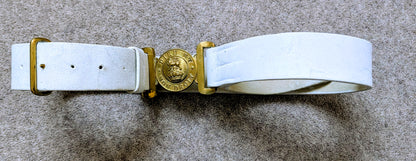 British Army BUFF LEATHER BELT - Brass Kings Crown "Dieu Et Mon Droit" Buckle