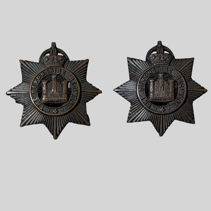 Devonshire Regiment Officers Bronze Collar Badge Pair