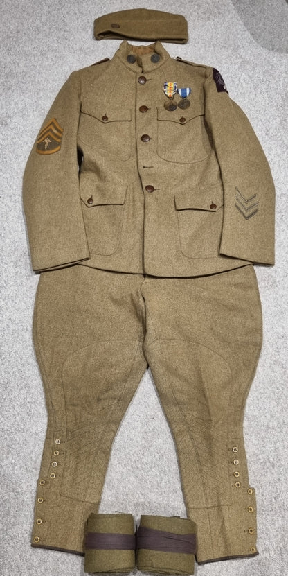 WW1 US ARMY MEDIC'S UNIFORM JACKET TROUSERS SIDECAP PUTTEES MEDALS