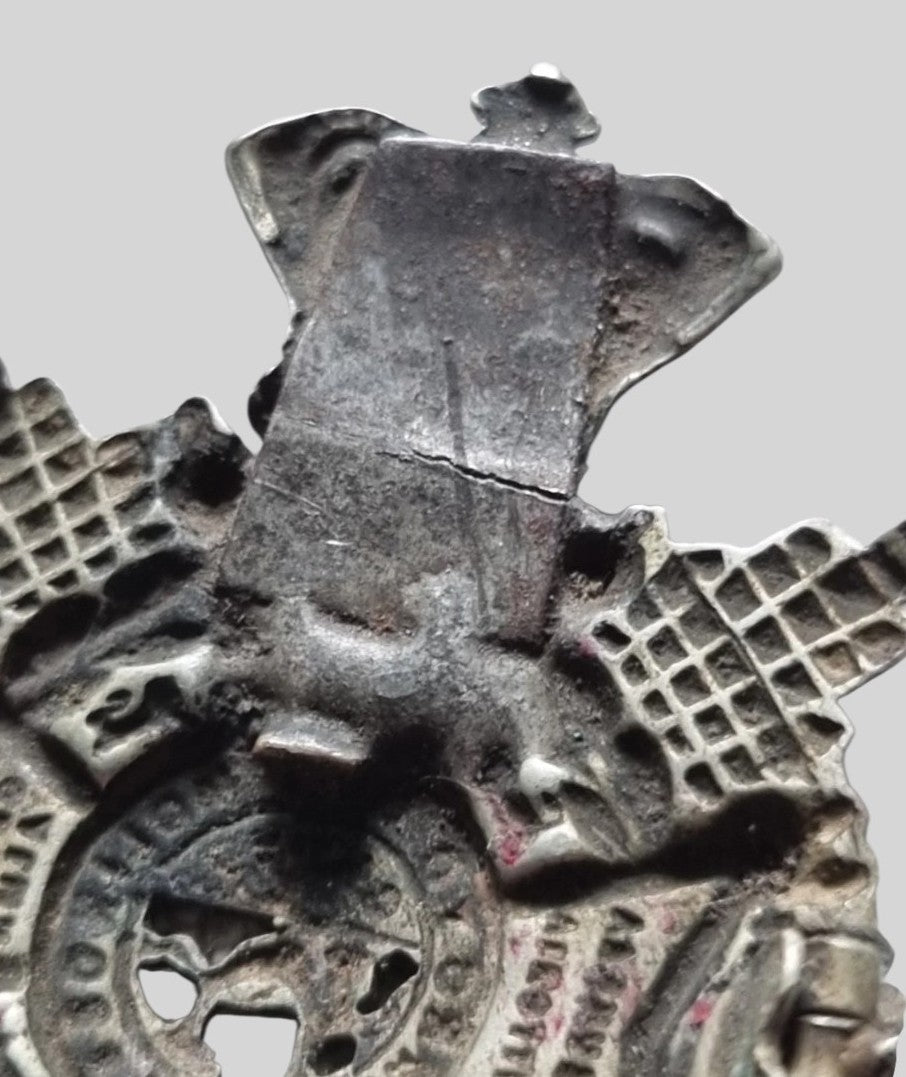 Victorian Border Regiment White Metal Cap Badge with an Old Repair