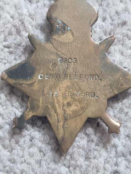 SOLD! WW1 4 Medal Group Mons Star with 5th Aug Clasp and LS&GC medal - George Belford 1 Btn South Wales Borderers BEF Wounded 17th Nov 1914