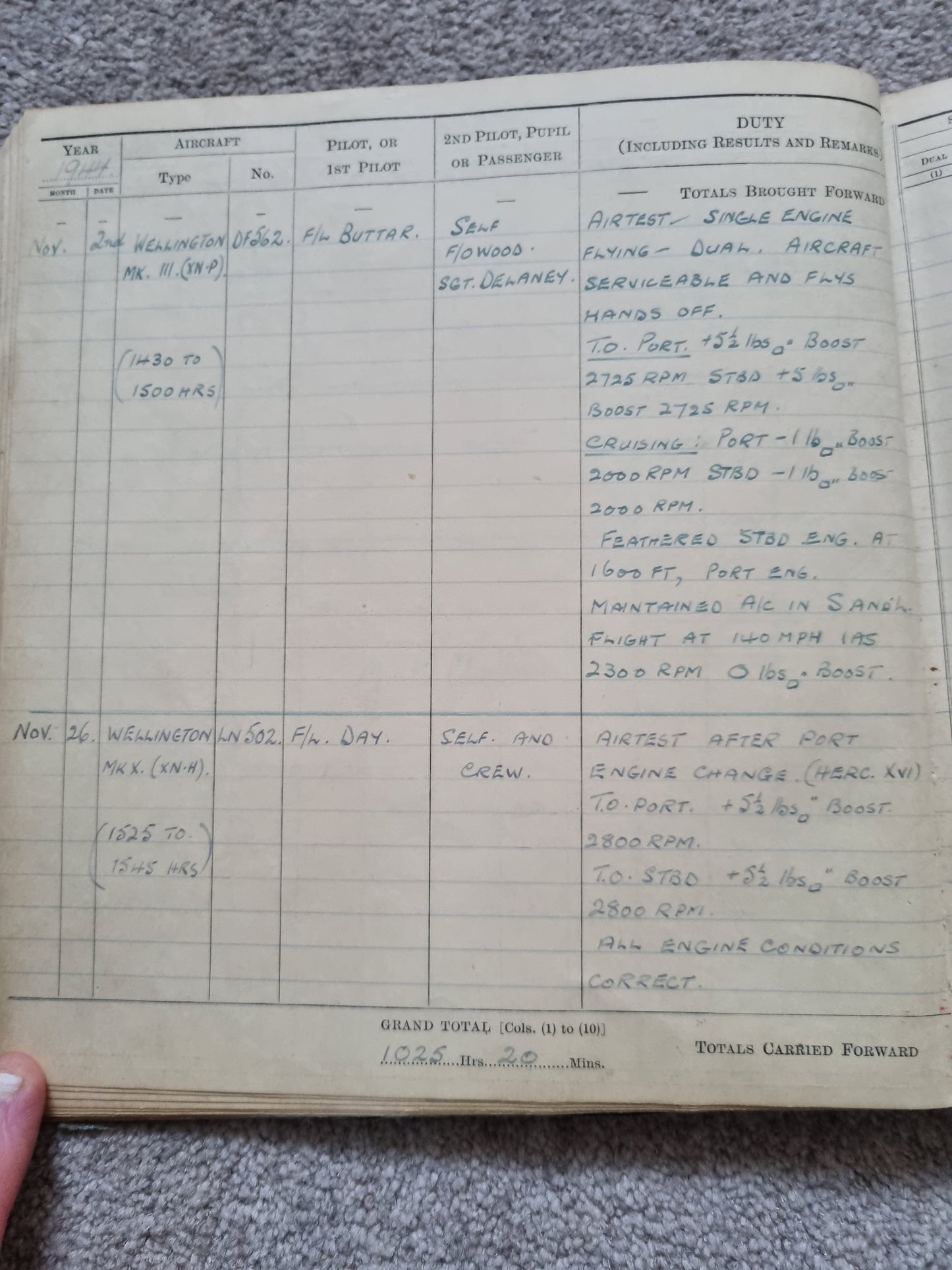 SOLD! WW2 RAF Flying Log Book to RW Durrant Observer Engineer Bombers, Tobruk Interest