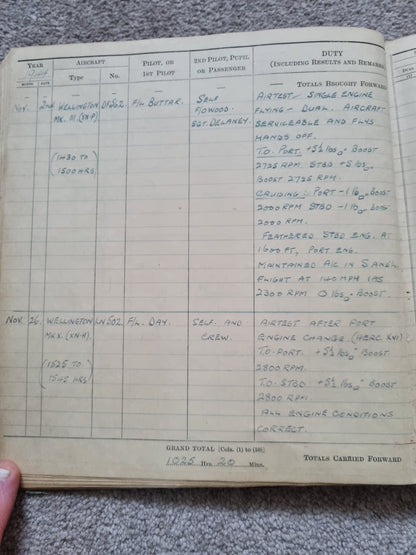 SOLD! WW2 RAF Flying Log Book to RW Durrant Observer Engineer Bombers, Tobruk Interest