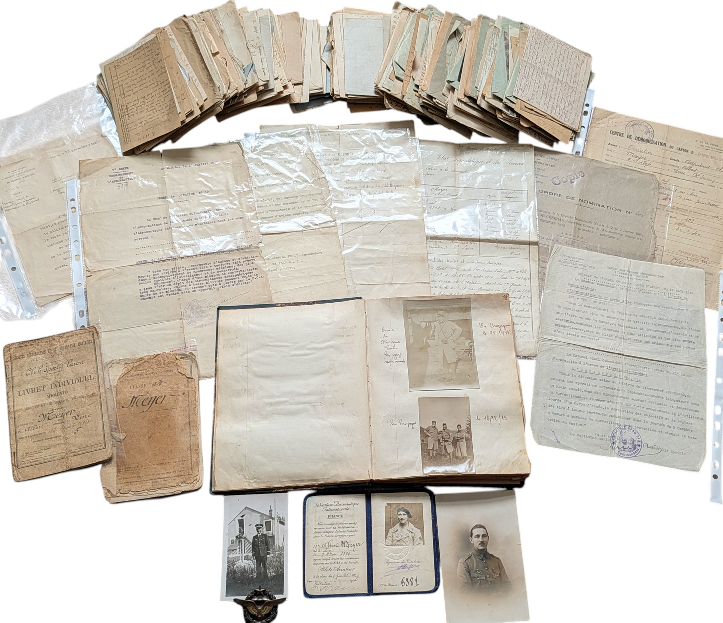 Unique WW1 French Army & Air Force Photo Album, Service Documents and Field Post Set to a Front Line Medic & Then Combat Pilot