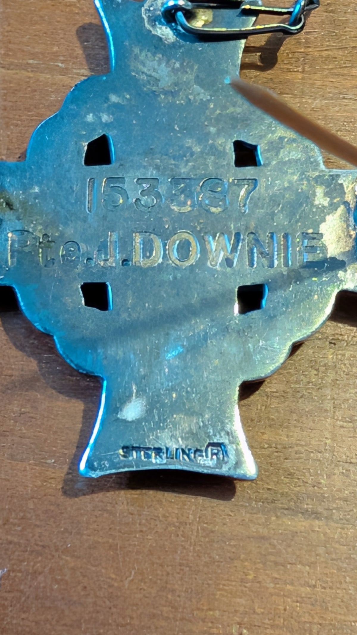 SOLD! WW1 Canadian Memorial Cross, Silver with chain 1914-18 - Pte J Downie
