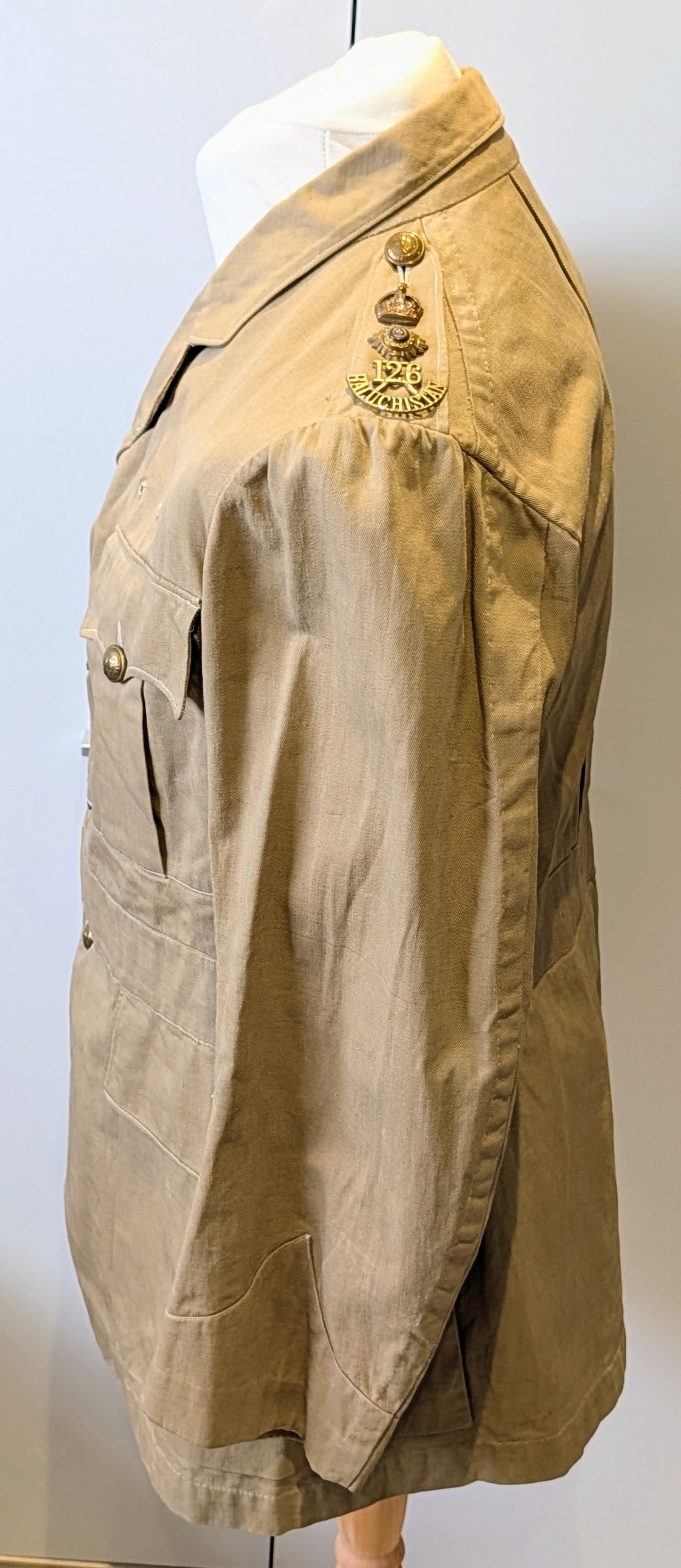 WW1 Era Indian 126th Baluchistan Regiment Lieutenant Colonel's Khaki Drill KD Jacket