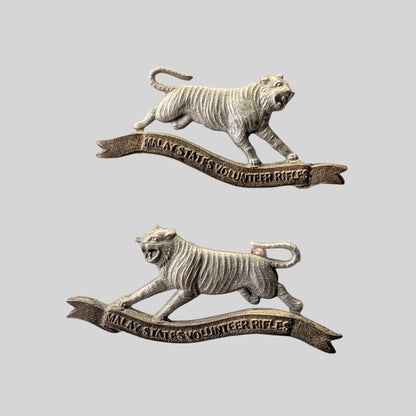 Rare Malay States Volunteer Rifles Bimetal Collar Badge Pair 1902-21