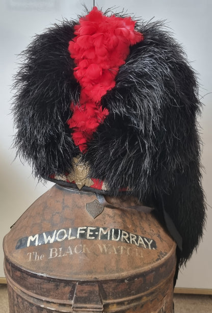 WW2 Black Watch 5 Tail feather bonnet & Tin For Major Malcolm Wolfe-Murray