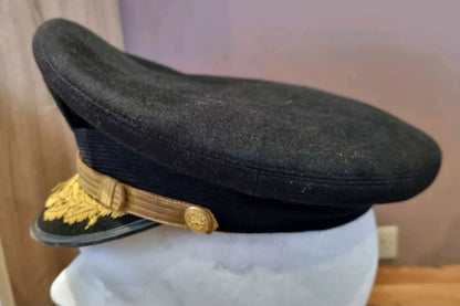 WW2 US Navy Commanders Officer Black Woollen Visor Cap -Luxenberg